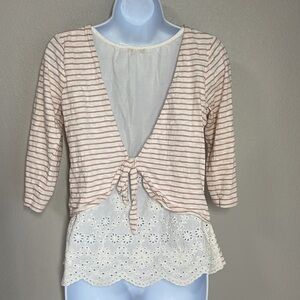 Skies are Blue Striped Tie Back Eyelet Detail Top Size Small S